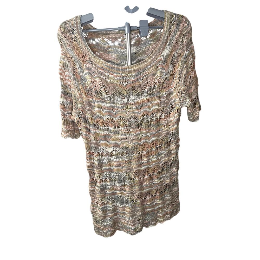 Westport Pastel Neutral Open Knit Short Sleeve Sweater Size XL